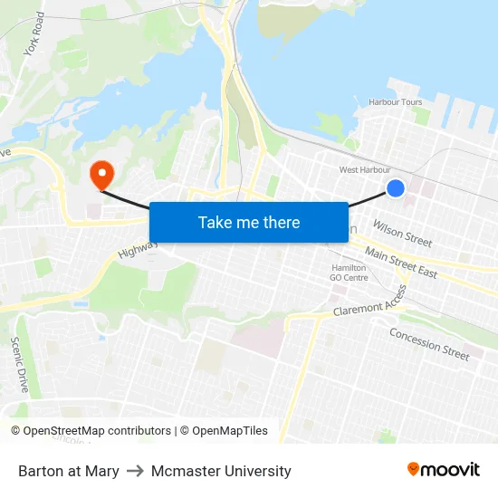 Barton at Mary to Mcmaster University map