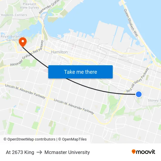 At 2673 King to Mcmaster University map