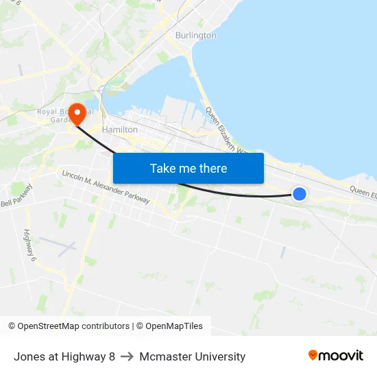 Jones at Highway 8 to Mcmaster University map