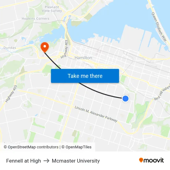 Fennell at High to Mcmaster University map