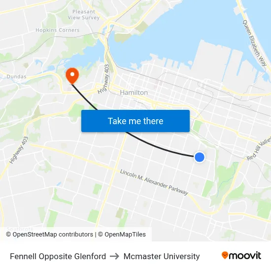 Fennell Opposite Glenford to Mcmaster University map