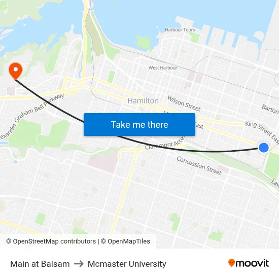 Main at Balsam to Mcmaster University map