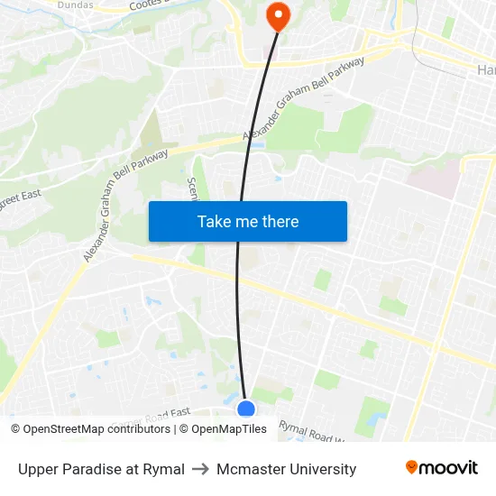 Upper Paradise at Rymal to Mcmaster University map