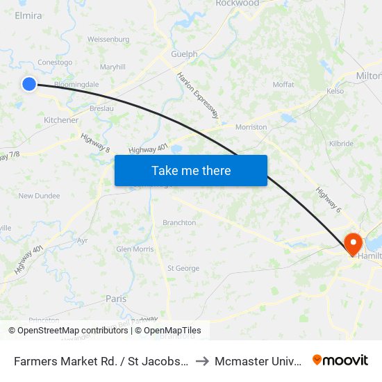 Farmers Market Rd. / St Jacobs Market to Mcmaster University map