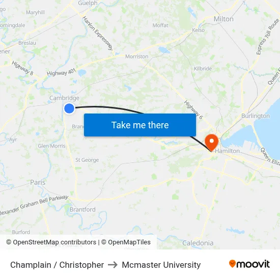 Champlain / Christopher to Mcmaster University map