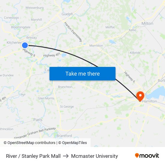 River / Stanley Park Mall to Mcmaster University map