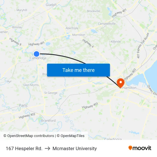 167 Hespeler Rd. to Mcmaster University map