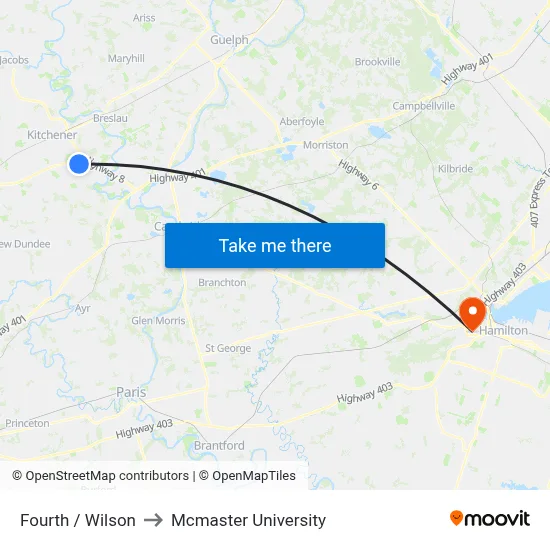 Fourth / Wilson to Mcmaster University map