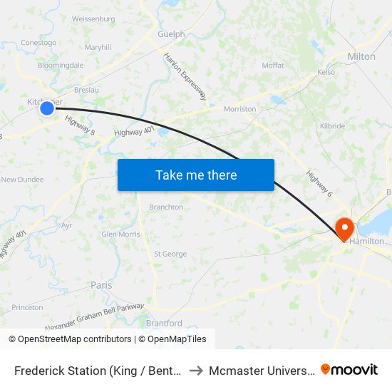 Frederick Station (King / Benton) to Mcmaster University map