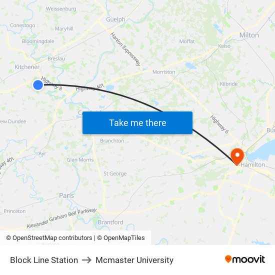 Block Line Station to Mcmaster University map