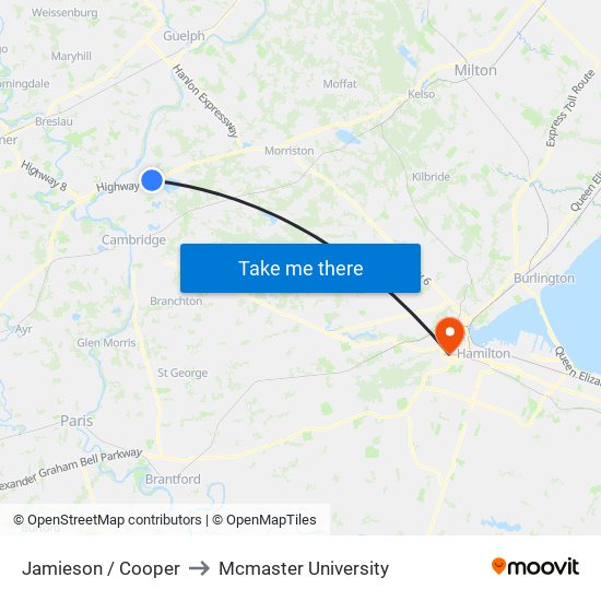 Jamieson / Cooper to Mcmaster University map