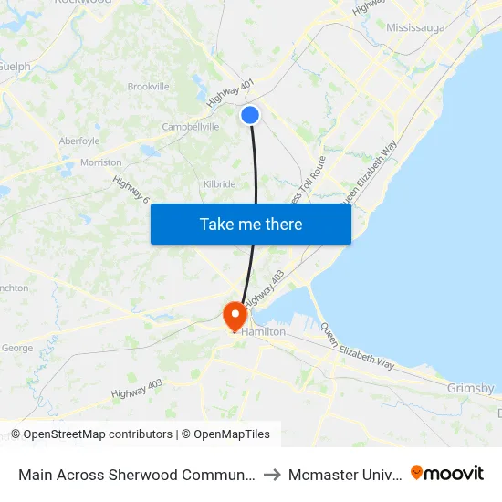 Main Across Sherwood Community Centre to Mcmaster University map
