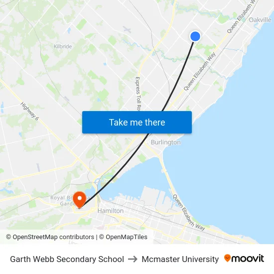 Garth Webb Secondary School to Mcmaster University map