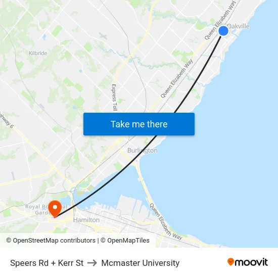 Speers Rd + Kerr St to Mcmaster University map
