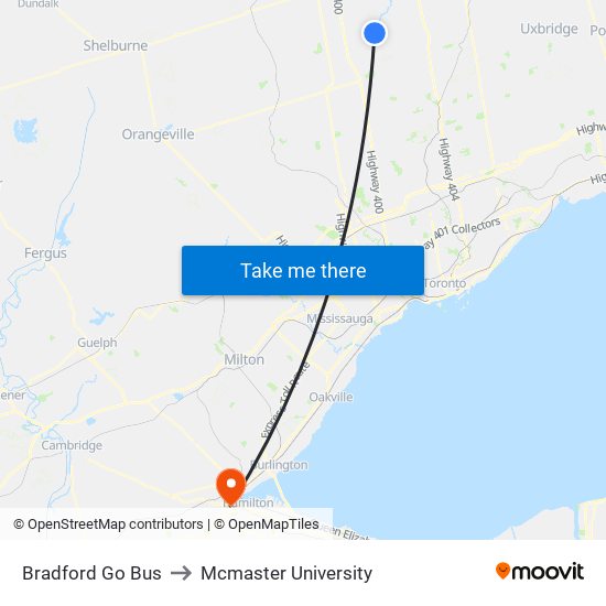 Bradford Go Bus to Mcmaster University map
