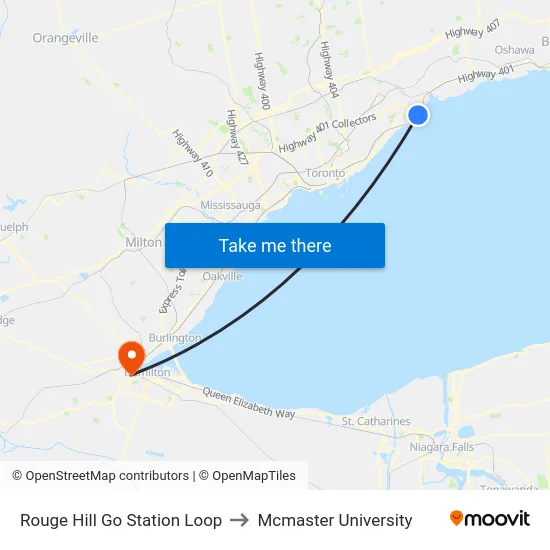 Rouge Hill Go Station Loop to Mcmaster University map