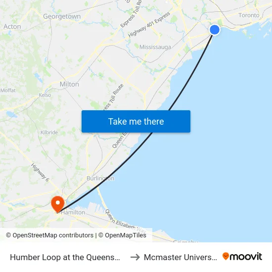Humber Loop at the Queensway to Mcmaster University map