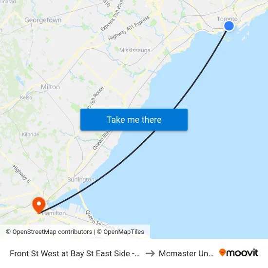 Front St West at Bay St East Side - Union Station to Mcmaster University map