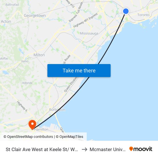 St Clair Ave West at Keele St/ Weston Rd to Mcmaster University map