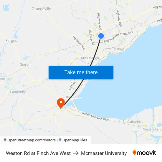 Weston Rd at Finch Ave West to Mcmaster University map