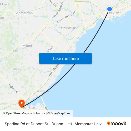 Spadina Rd at Dupont St - Dupont Station to Mcmaster University map
