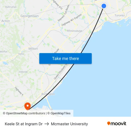 Keele St at Ingram Dr to Mcmaster University map