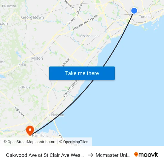 Oakwood Ave at St Clair Ave West North Side to Mcmaster University map