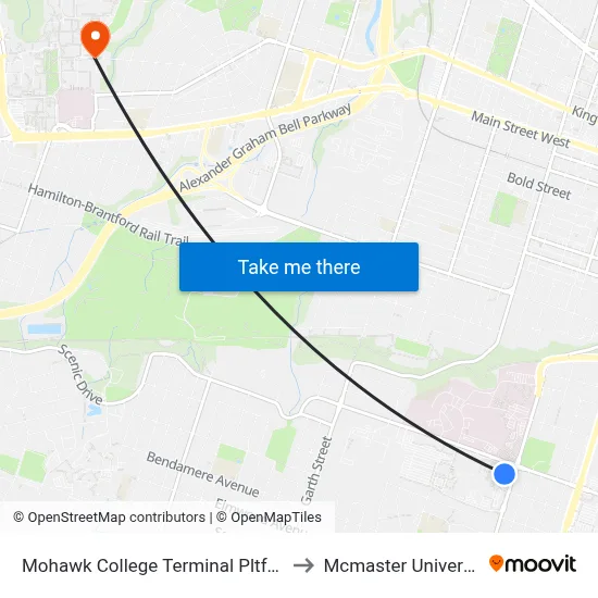 Mohawk College Terminal Pltfrm 3 to Mcmaster University map