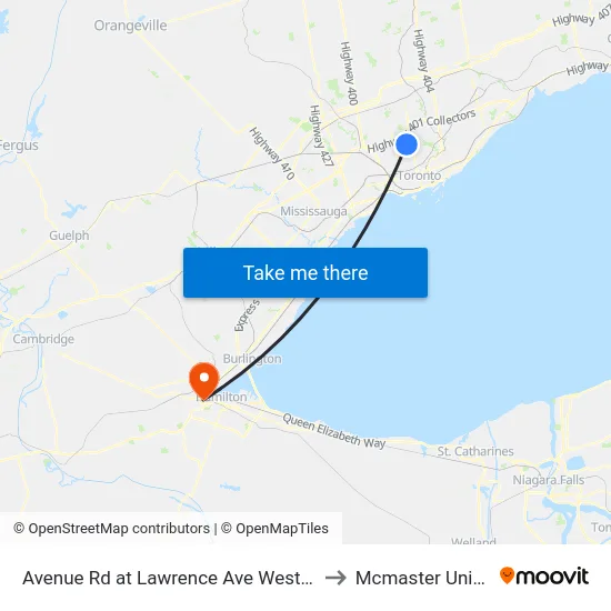 Avenue Rd at Lawrence Ave West South Side to Mcmaster University map