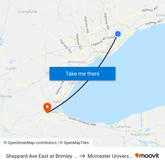 Sheppard Ave East at Brimley Rd to Mcmaster University map