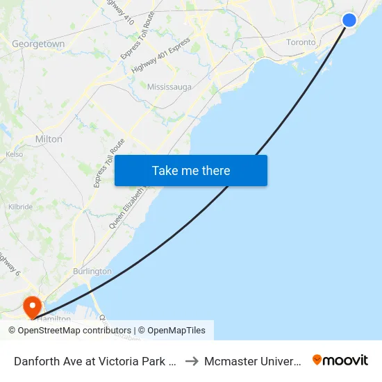 Danforth Ave at Victoria Park Ave to Mcmaster University map
