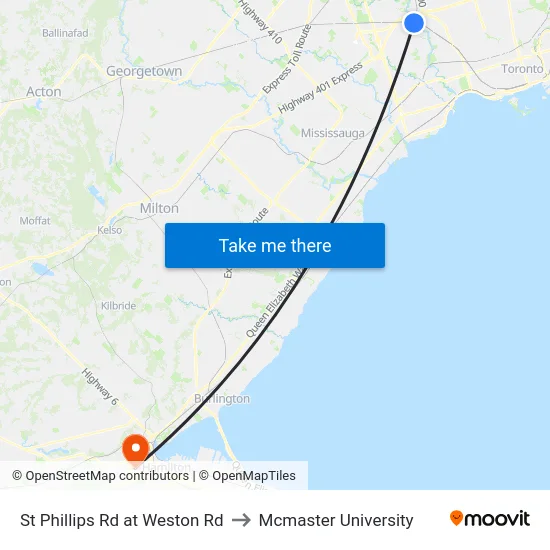 St Phillips Rd at Weston Rd to Mcmaster University map