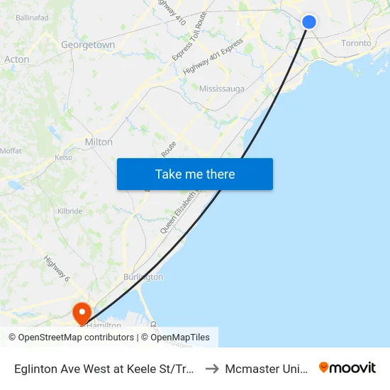 Eglinton Ave West at Keele St/Trethewey Dr to Mcmaster University map