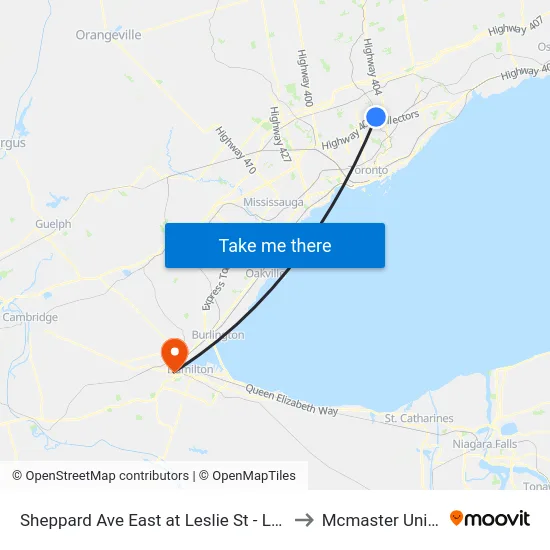 Sheppard Ave East at Leslie St - Leslie Station to Mcmaster University map