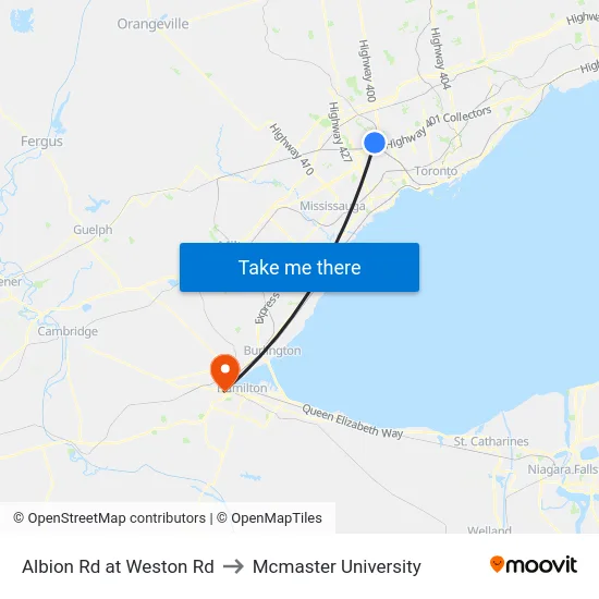 Albion Rd at Weston Rd to Mcmaster University map