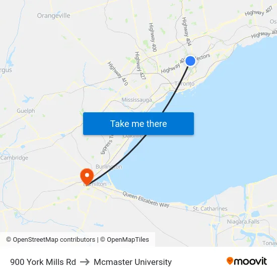 900 York Mills Rd to Mcmaster University map