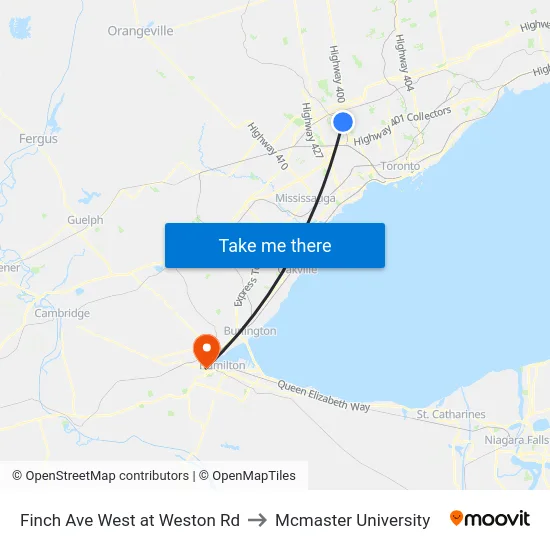Finch Ave West at Weston Rd to Mcmaster University map