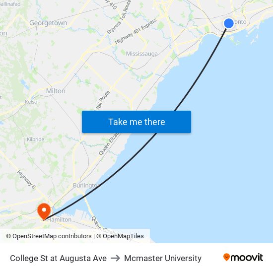 College St at Augusta Ave to Mcmaster University map