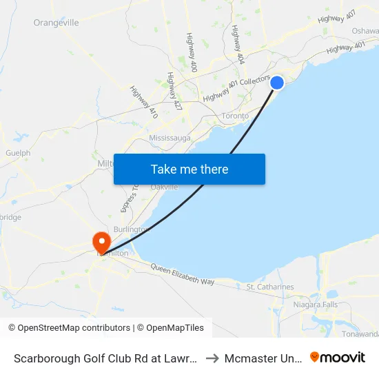 Scarborough Golf Club Rd at Lawrence Ave East to Mcmaster University map