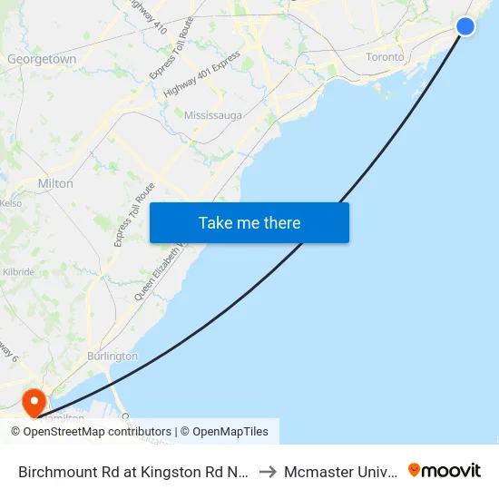 Birchmount Rd at Kingston Rd North Side to Mcmaster University map