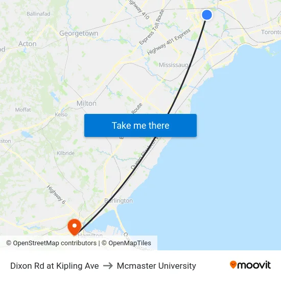 Dixon Rd at Kipling Ave to Mcmaster University map