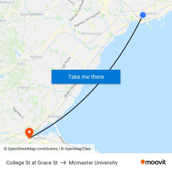 College St at Grace St to Mcmaster University map