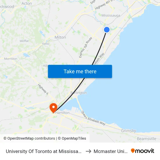University Of Toronto at Mississauga Campus to Mcmaster University map