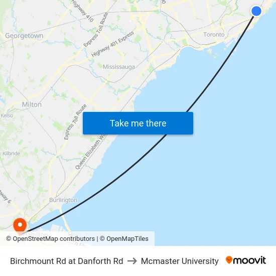 Birchmount Rd at Danforth Rd to Mcmaster University map