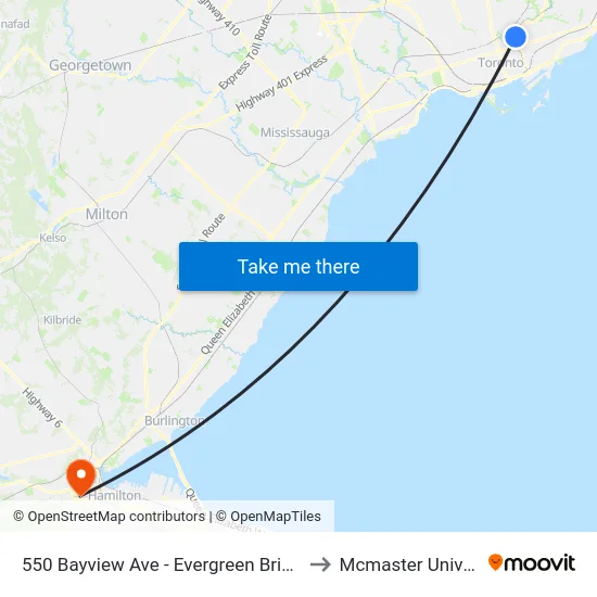550 Bayview Ave - Evergreen Brick Works to Mcmaster University map