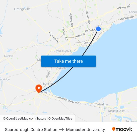 Scarborough Centre Station to Mcmaster University map