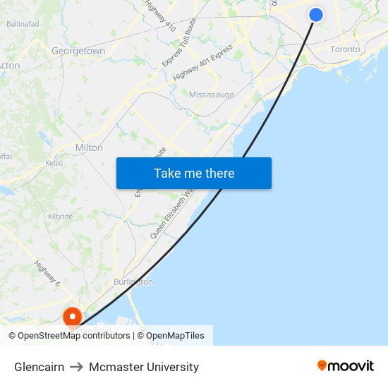 Glencairn to Mcmaster University map