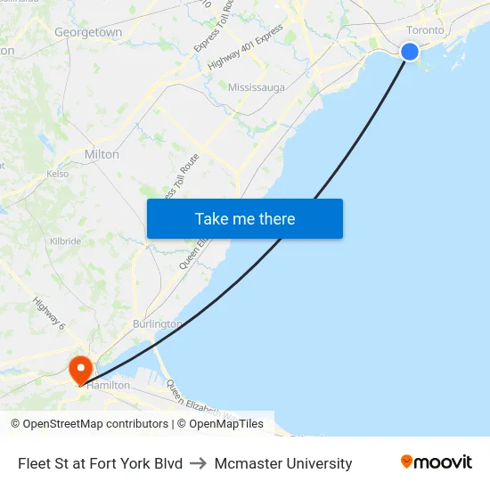 Fleet St at Fort York Blvd to Mcmaster University map