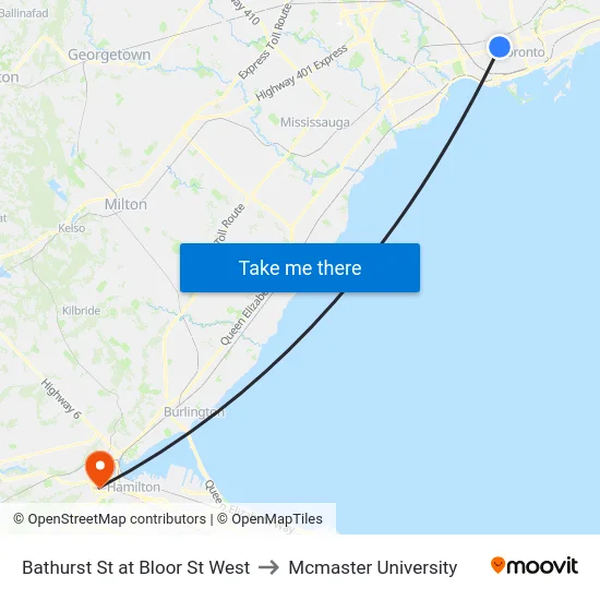 Bathurst St at Bloor St West to Mcmaster University map