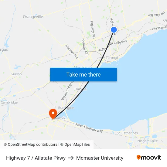 Highway 7 / Allstate Pkwy to Mcmaster University map